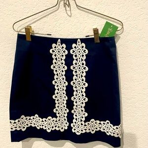 Lilly Pulitzer NWT Mara Skirt Lace True Navy Cotton New Blue Miniskirt Lined